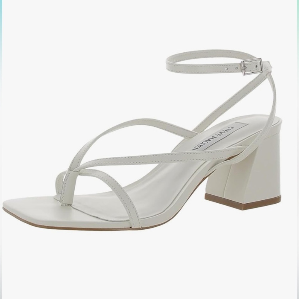 Steve Madden Alaina White Sandals 3” heels Ankle Straps size‎ 10